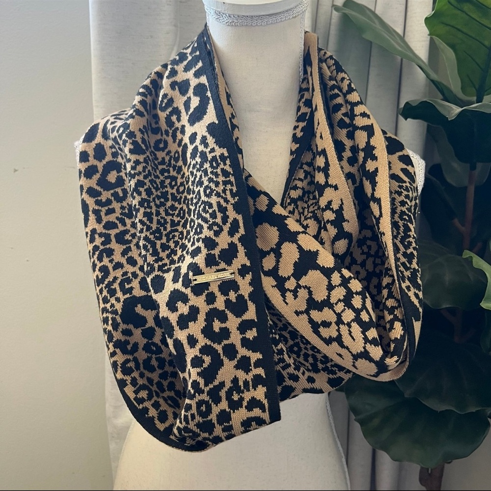 Michael Kors Black and Tan Leopard Scarf